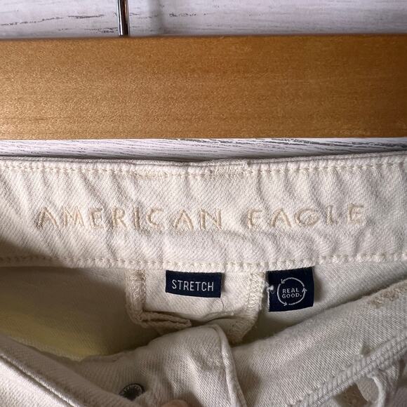 American Eagle Jeans Womens Size 12 Ivory Stretch Super High-Rise Baggy Wide Leg - Picture 2 of 16